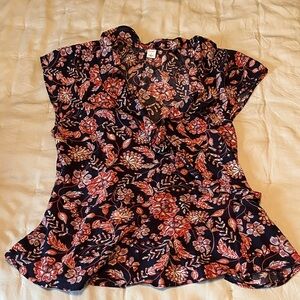 Old Navy Red and Pink Floral Blouse